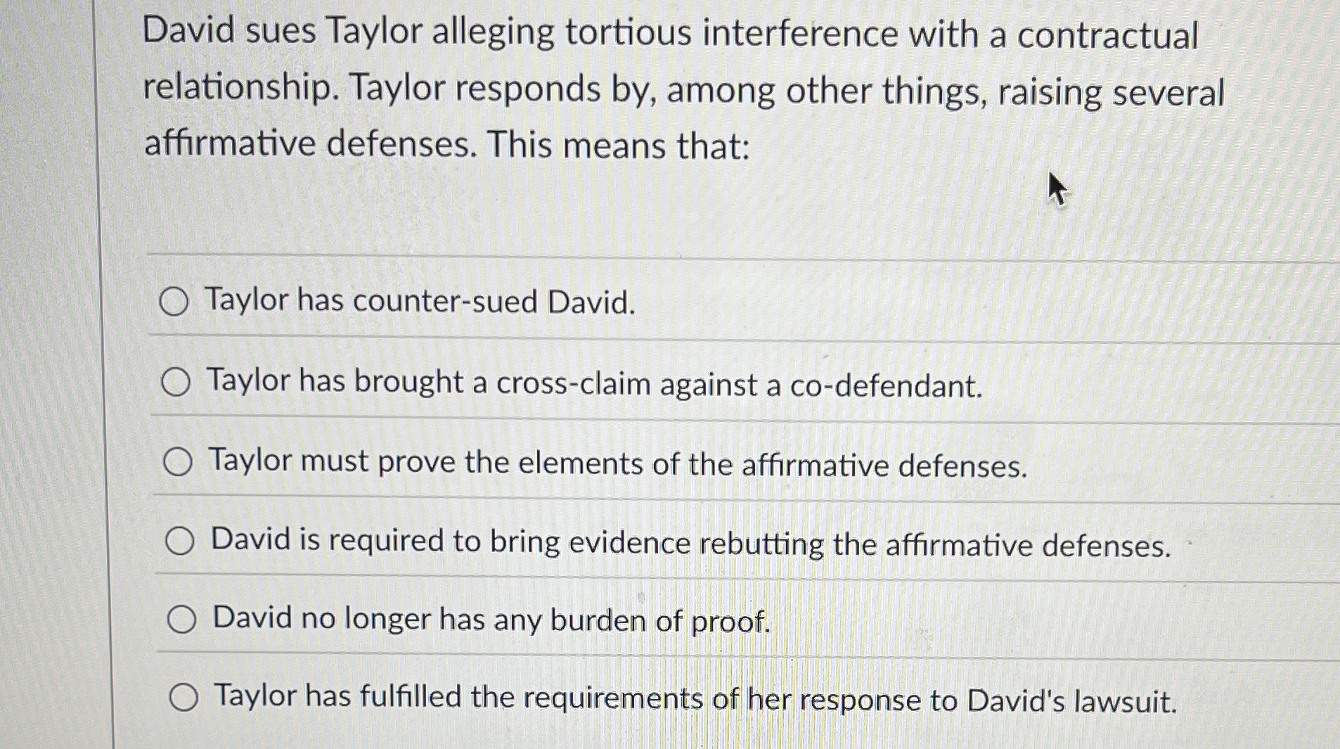 David sues Taylor alleging tortious interference