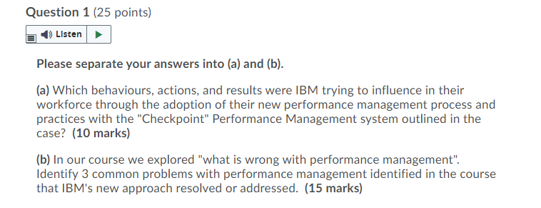 Question 1 (25 points) Listen Please separate