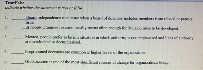 True False Indicate whether the statement is true