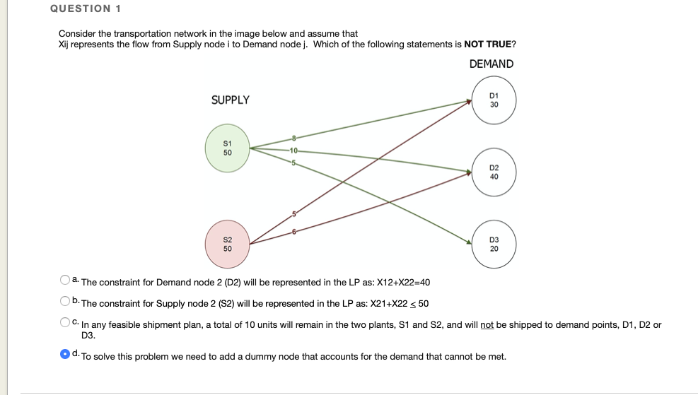 QUESTION 1 Consider the transportation network in
