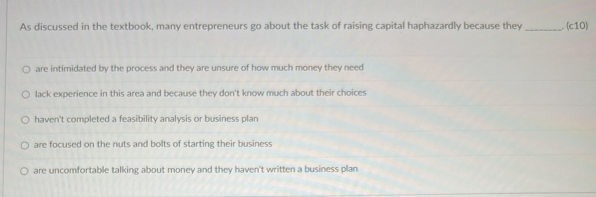 As discussed in the textbook, many entrepreneurs