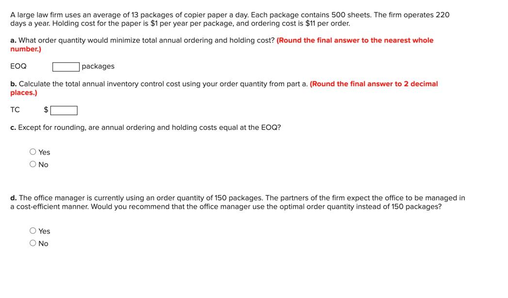A large law firm uses an average of 13 packages