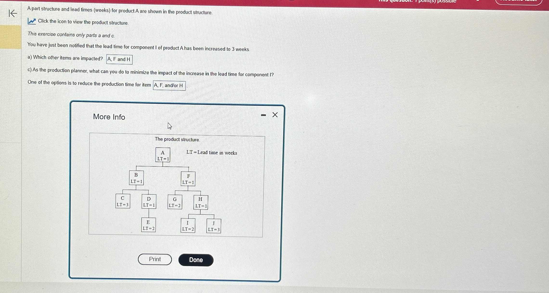 A part structure and lead times ( weeks ) for