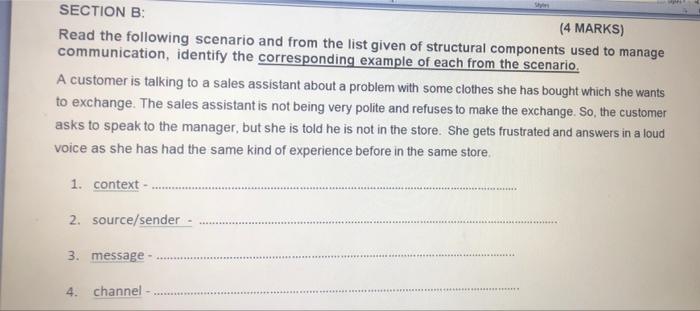 SECTION B: (4 MARKS) Read the following scenario