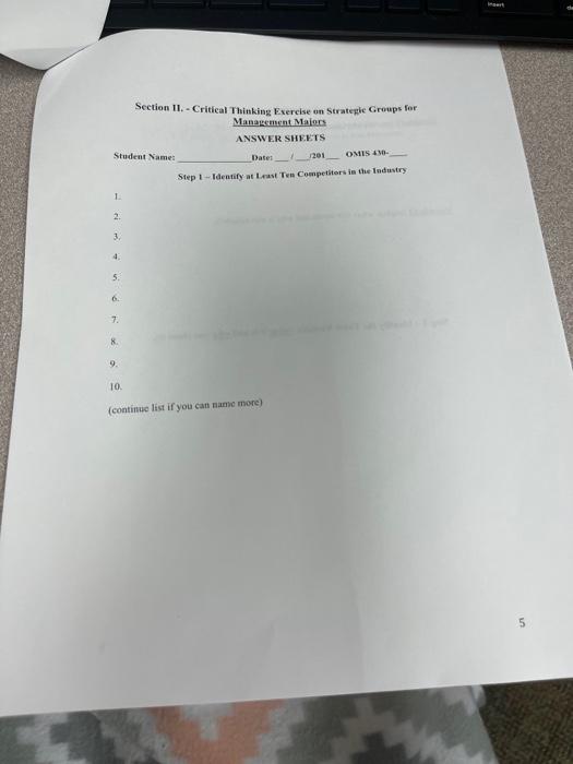 Critical Thinking Exercise on Strategic Groups