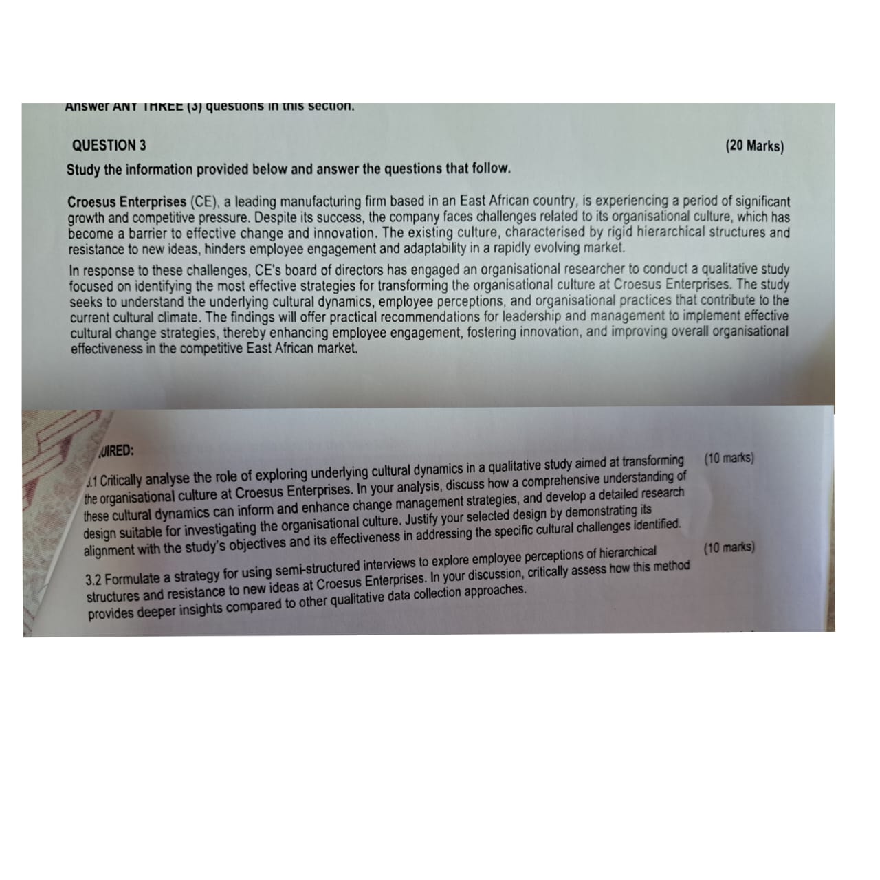 QUESTION 3 Study the information provided below