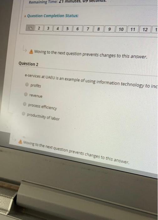 Remaining Time: 21 minutes, 03 seconds. Question