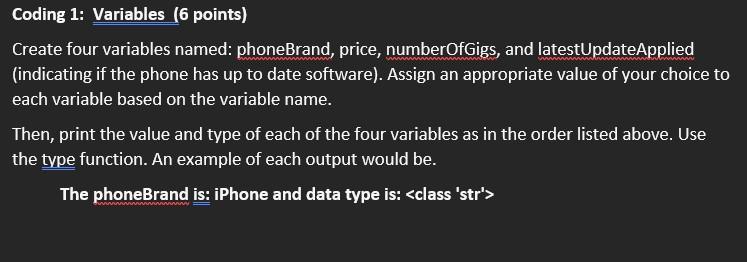 Code in Python Please! Coding 1: Variables (6