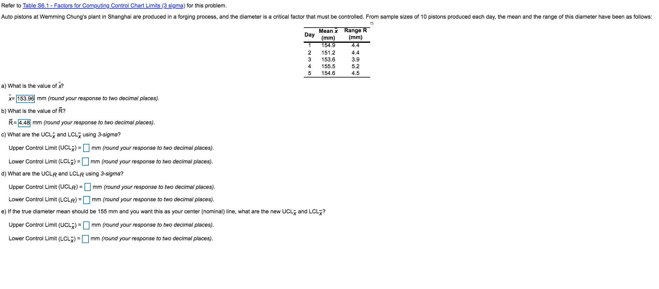 Refer to Table 56.1 - Factors for Computing