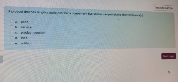 Time left 0 : 4 0 : 3 8 A product that has