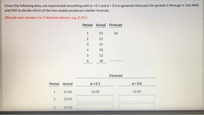 Given the following data, use exponential