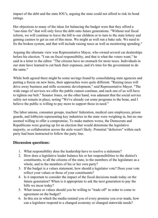 Assignment Six Do Both Parts. ! You are the Mayor