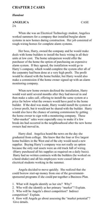 CHAPTER 2 CASES Handout ANGELICA CASE 2A When she
