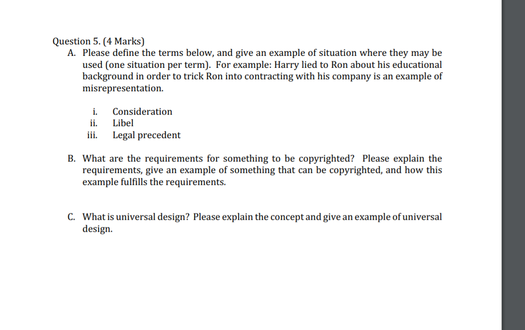 Question 5. (4 Marks) A. Please define the terms