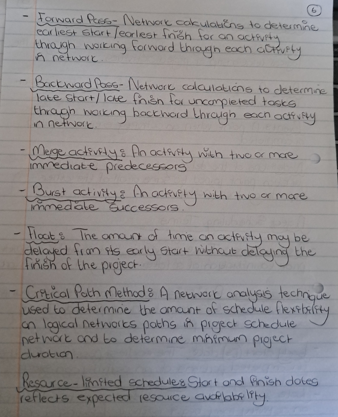 Project terms Forward Pass - Network calculations