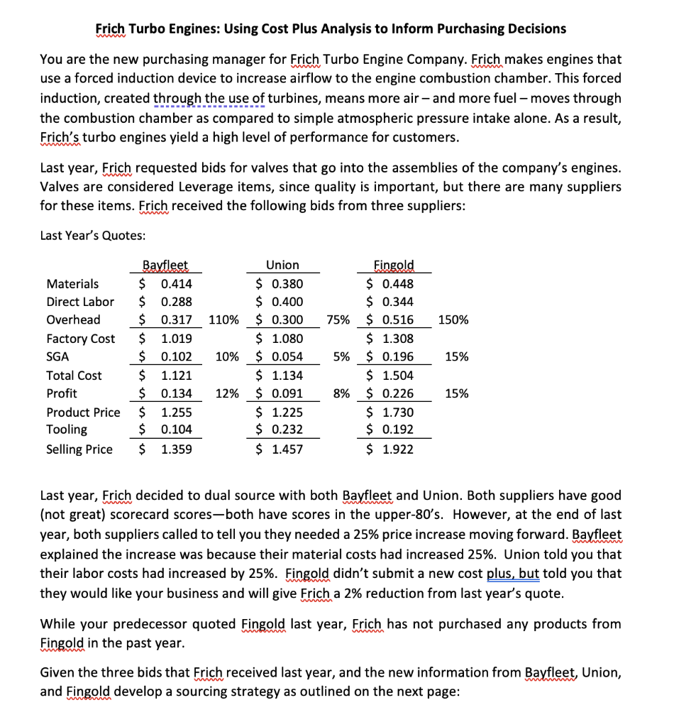 Frich Turbo Engines: Using Cost Plus Analysis to