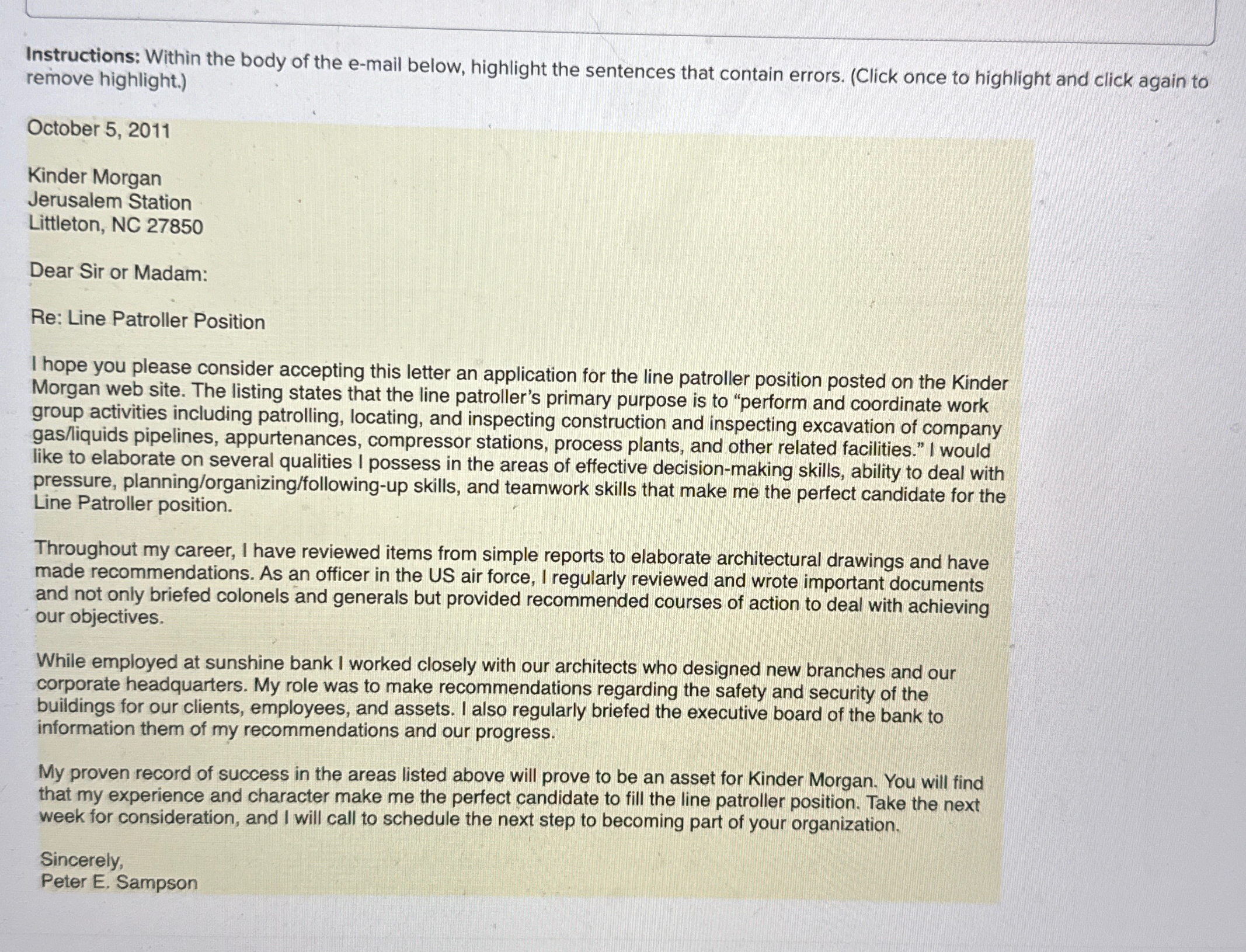 the following cover letter, outlines how the