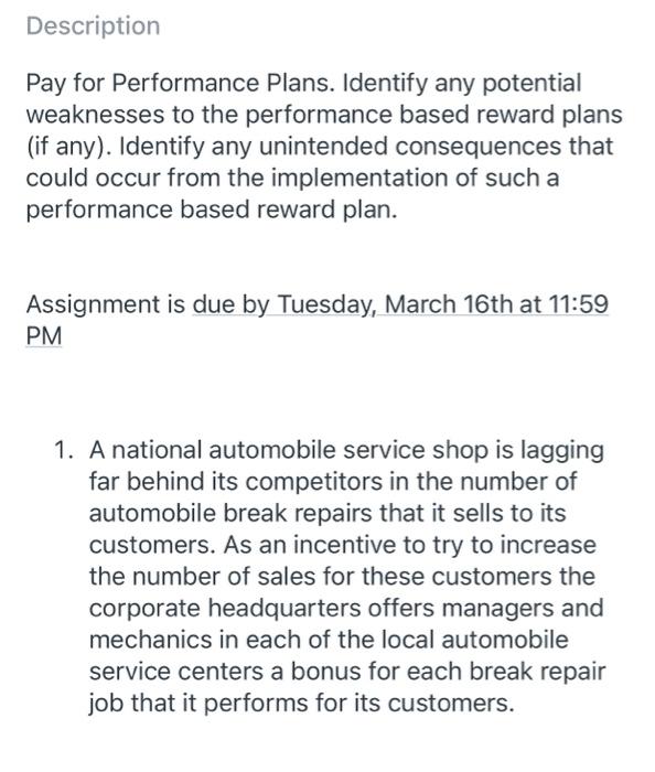 Description Pay for Performance Plans. Identify