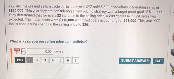 XYZ, inc. makes and sells bicycle parts. Last
