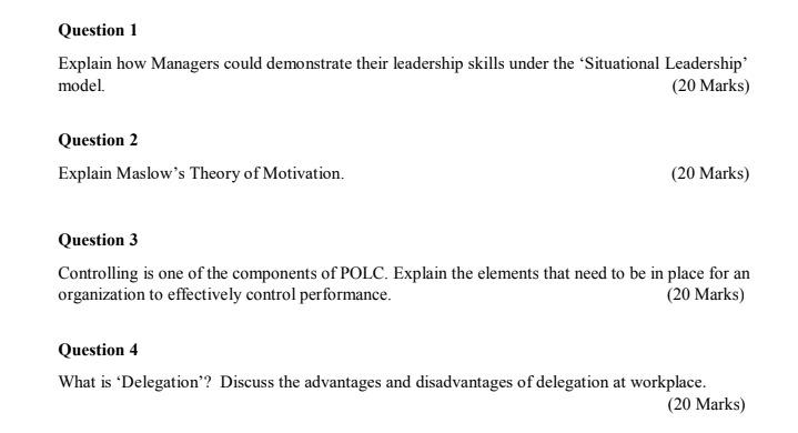 Question 1 Explain how Managers could demonstrate