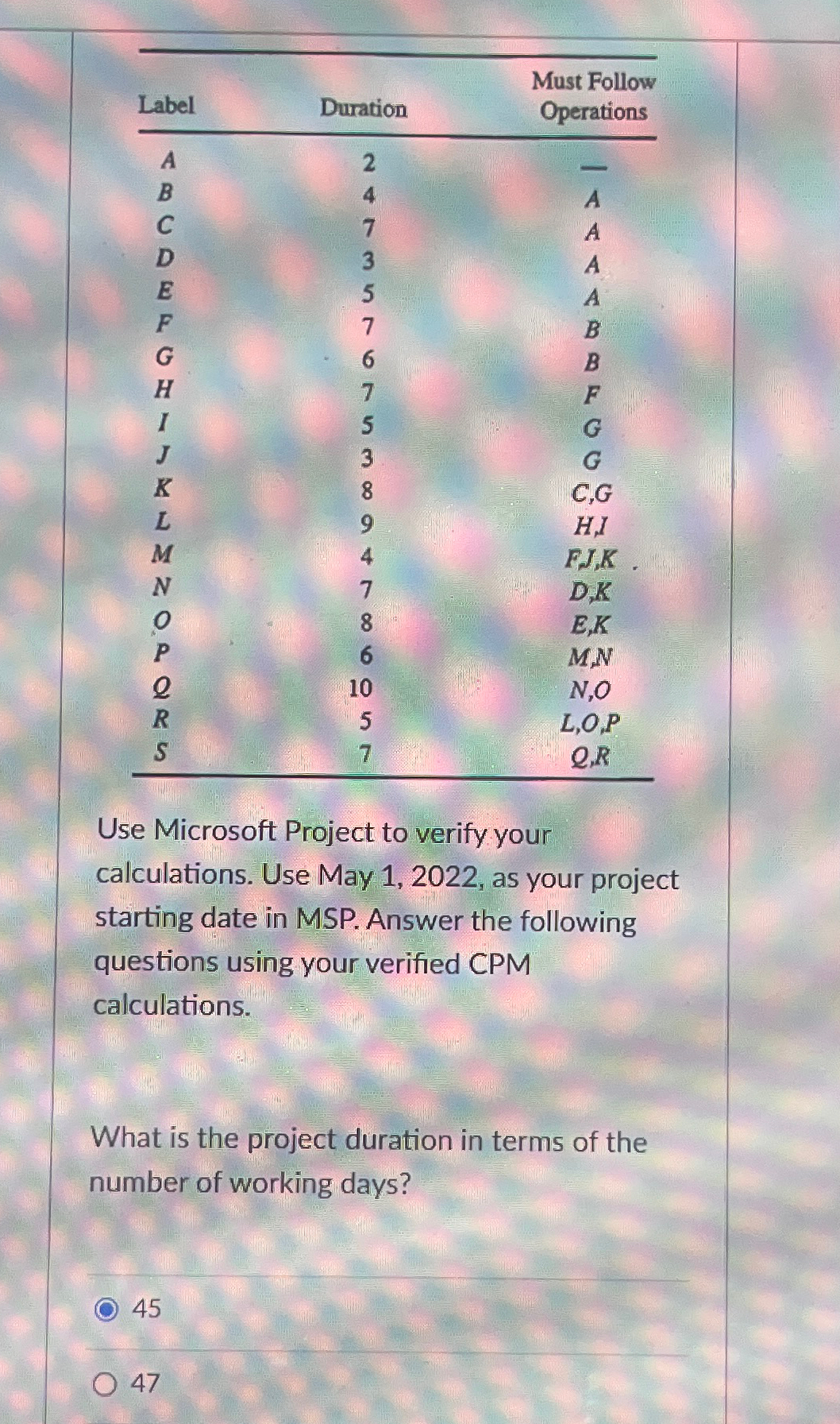 \ table [ [ Label , Duration, \ table [ [ Must