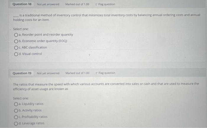 Question 18 Not yet answered Marked out of 1.00