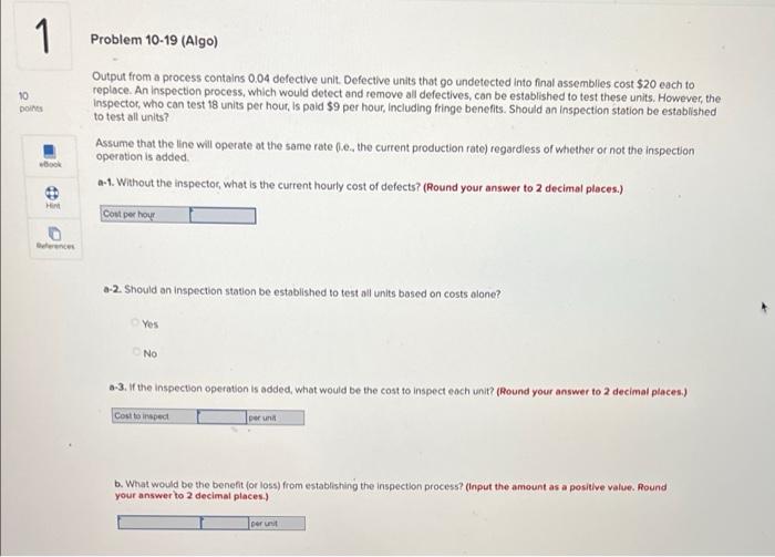 1 Problem 10-19 (Algo) 50 Output from a process