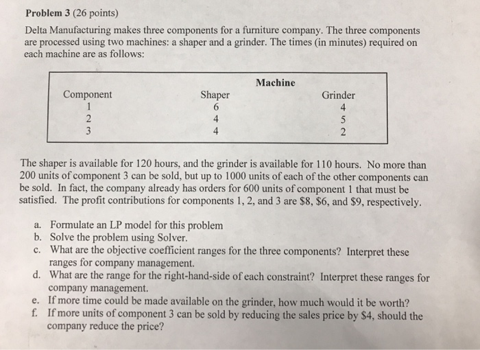 Problem 3 (26 points) Delta Manufacturing makes