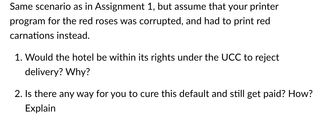 Scenario from Assignment 1 IF NEEDED: Same
