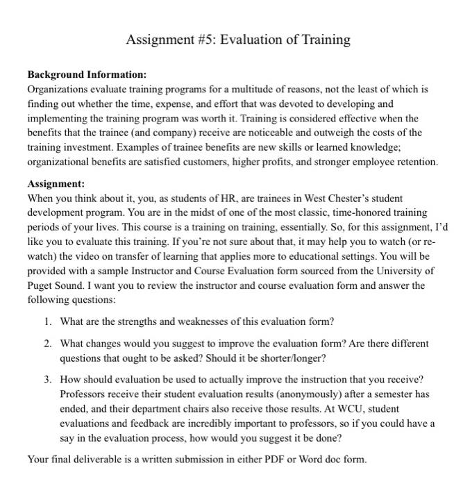 helpppp Assignment #5: Evaluation of Training