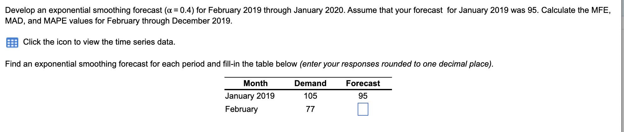 = Develop an exponential smoothing forecast