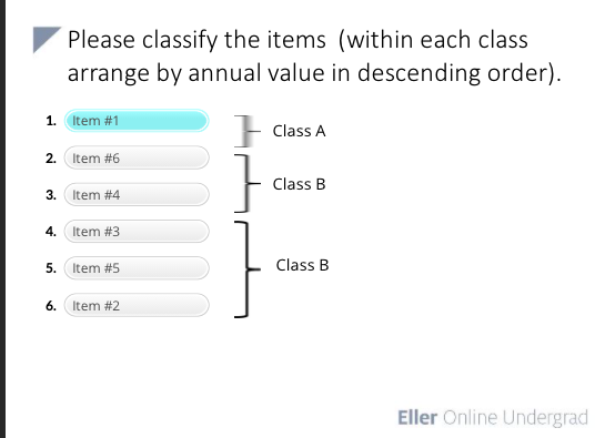 Please classify the items (within each class