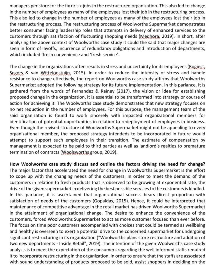 ques 1 Introduction The current Woolworths case