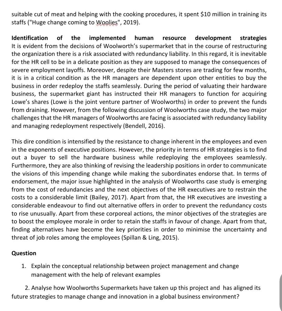 ques 1 Introduction The current Woolworths case