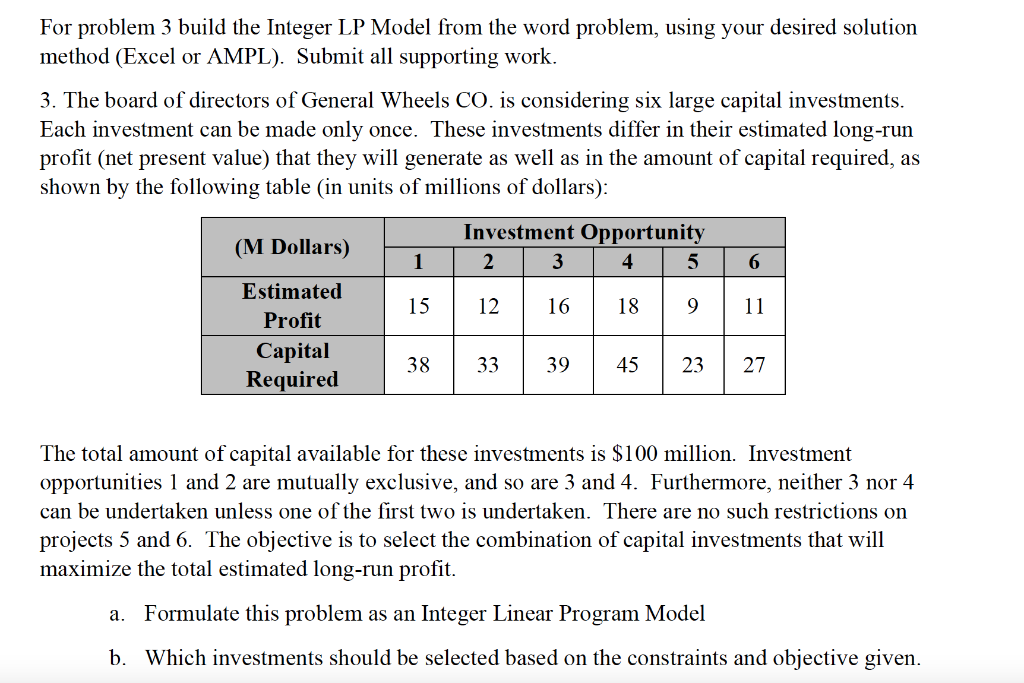 -Integer Linear Programming : For problem 3 build