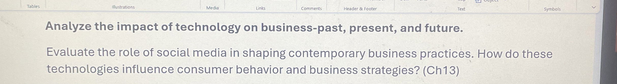 Tables Illustrations Media Links Comments Header