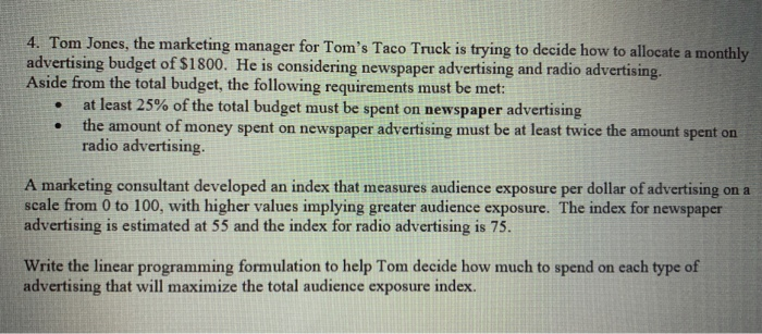 4. Tom Jones, the marketing manager for Tom's