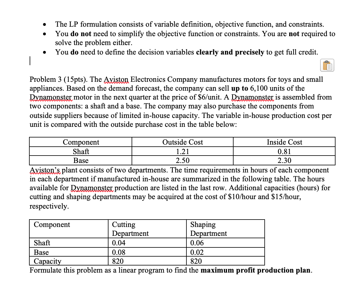 The LP formulation consists of variable