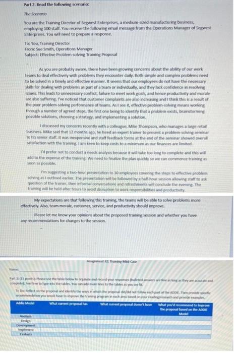 Fill in the table in correlation to the ADDIE