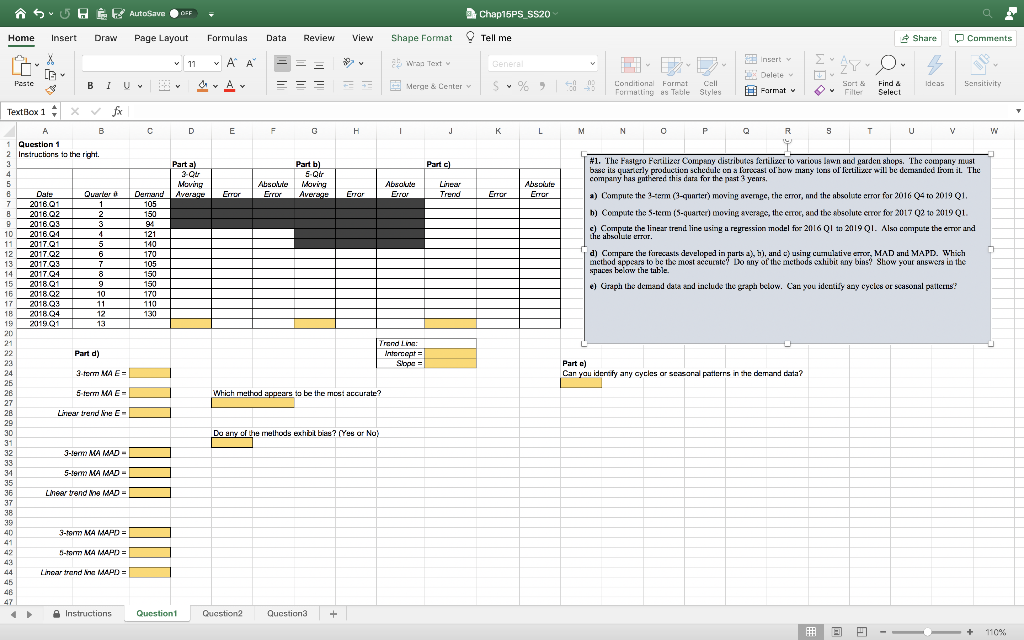 a) Compute the 3-term (3-quarter) moving average,