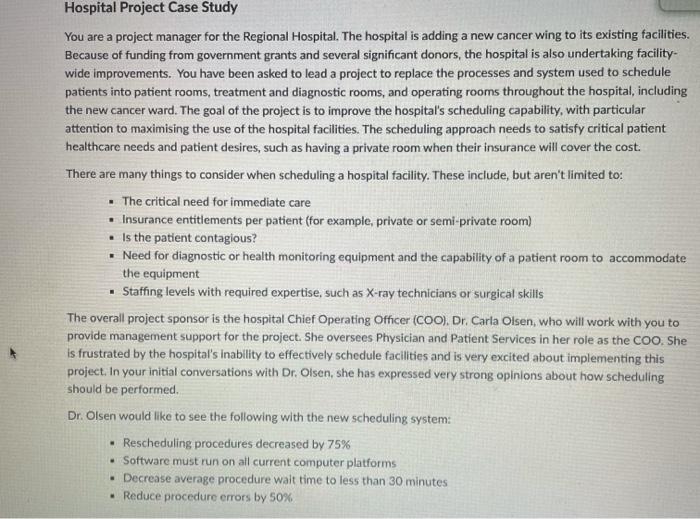 Hospital Project Case Study You are a project