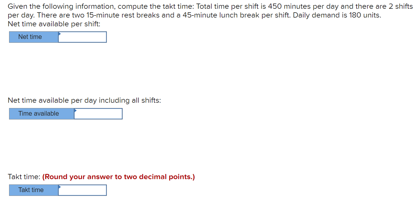 Given the following information, compute the takt