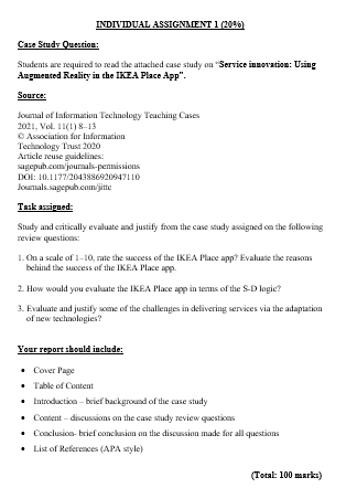 INDIVIDUAL ASSIGNMENT 1 (20%) Case Study
