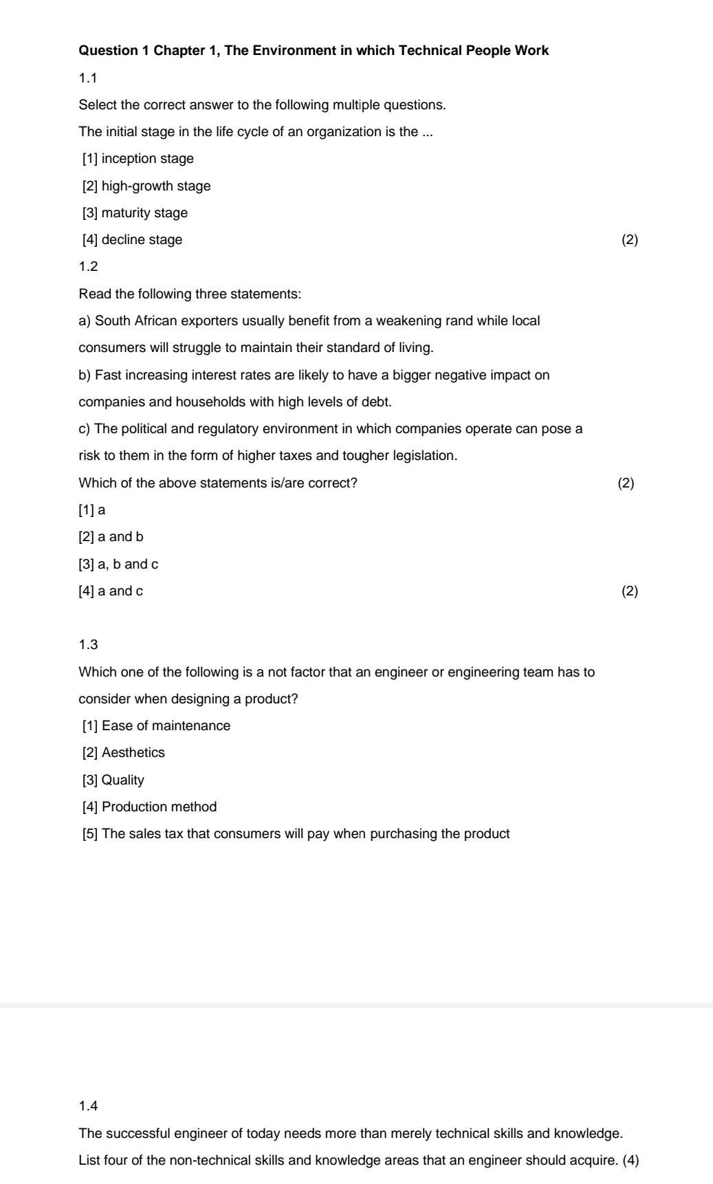 Question 1 Chapter 1, The Environment in which