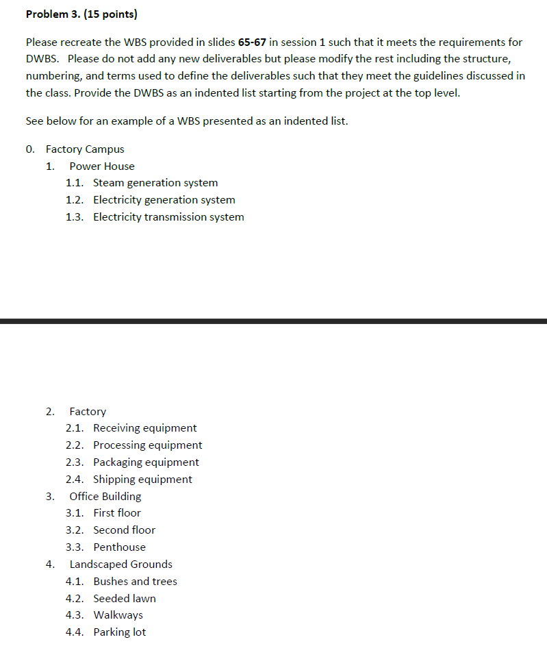 Problem 3. (15 points) Please recreate the WBS