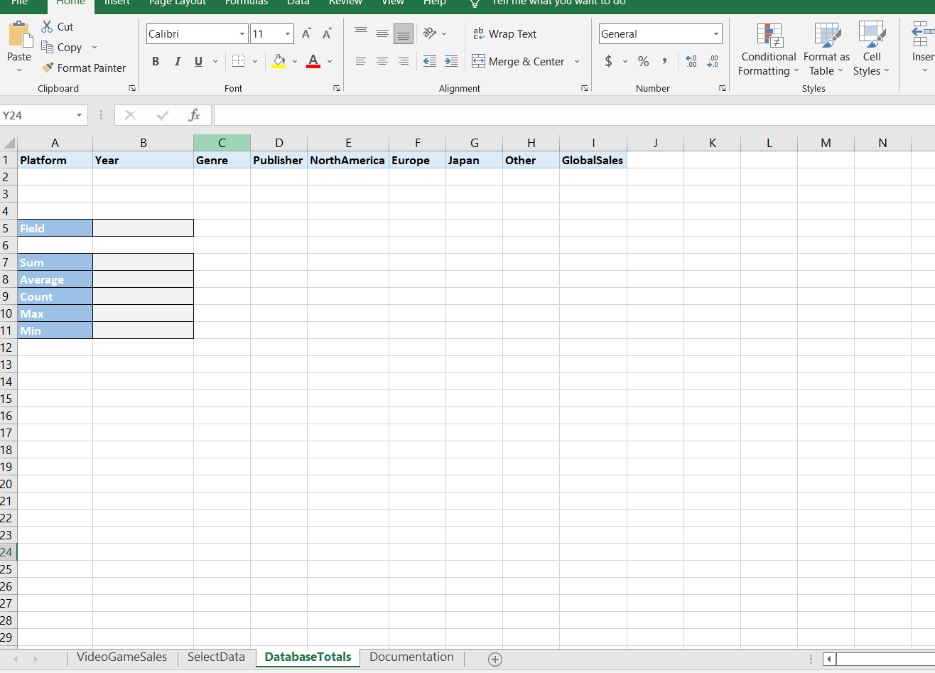 Complete the DatabaseTotals worksheet using the
