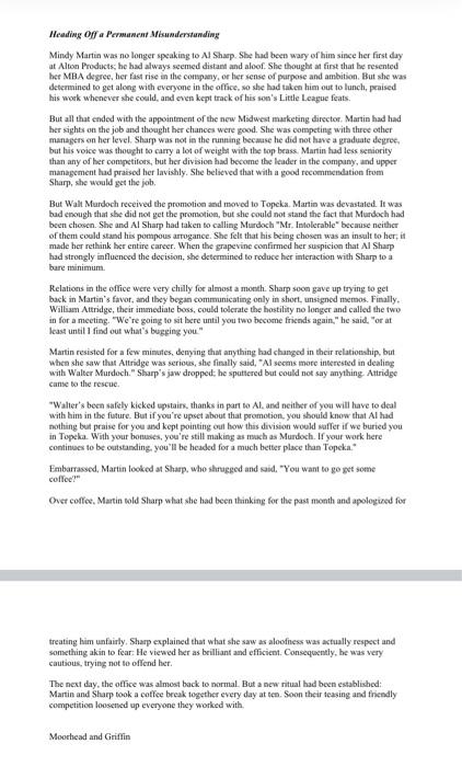 Read the case below , "Heading Off a Permanent