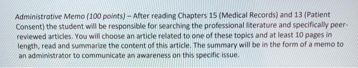 Administrative Memo (100 points) - After reading