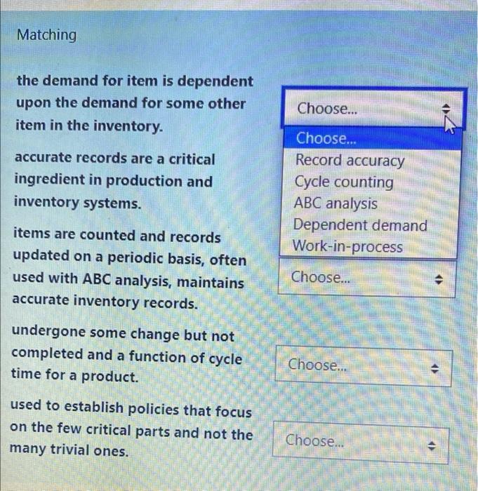 Matching the demand for item is dependent upon