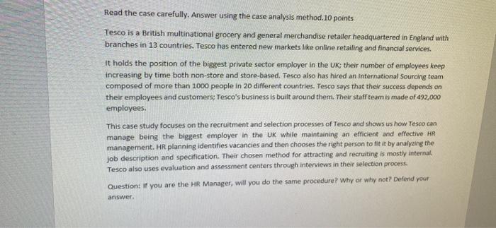 HR managment Read the case carefully. Answer